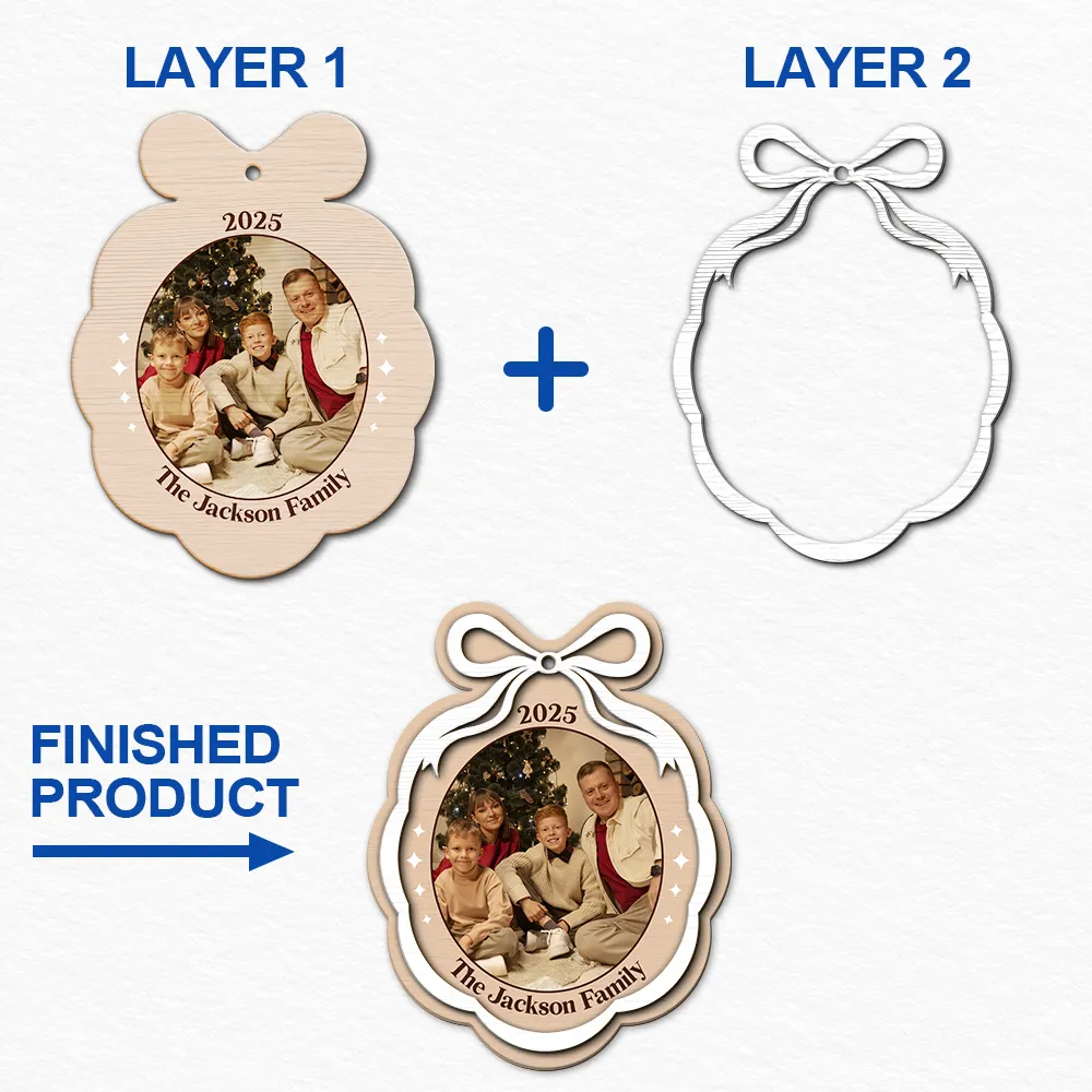 Christmas,Family,Parents,Gift For Grandparents,Happy,Gift For Siblin - Custom Photo Family Where Life Begin Love Never Ends - Personalized 2-Layered Wooden Ornament