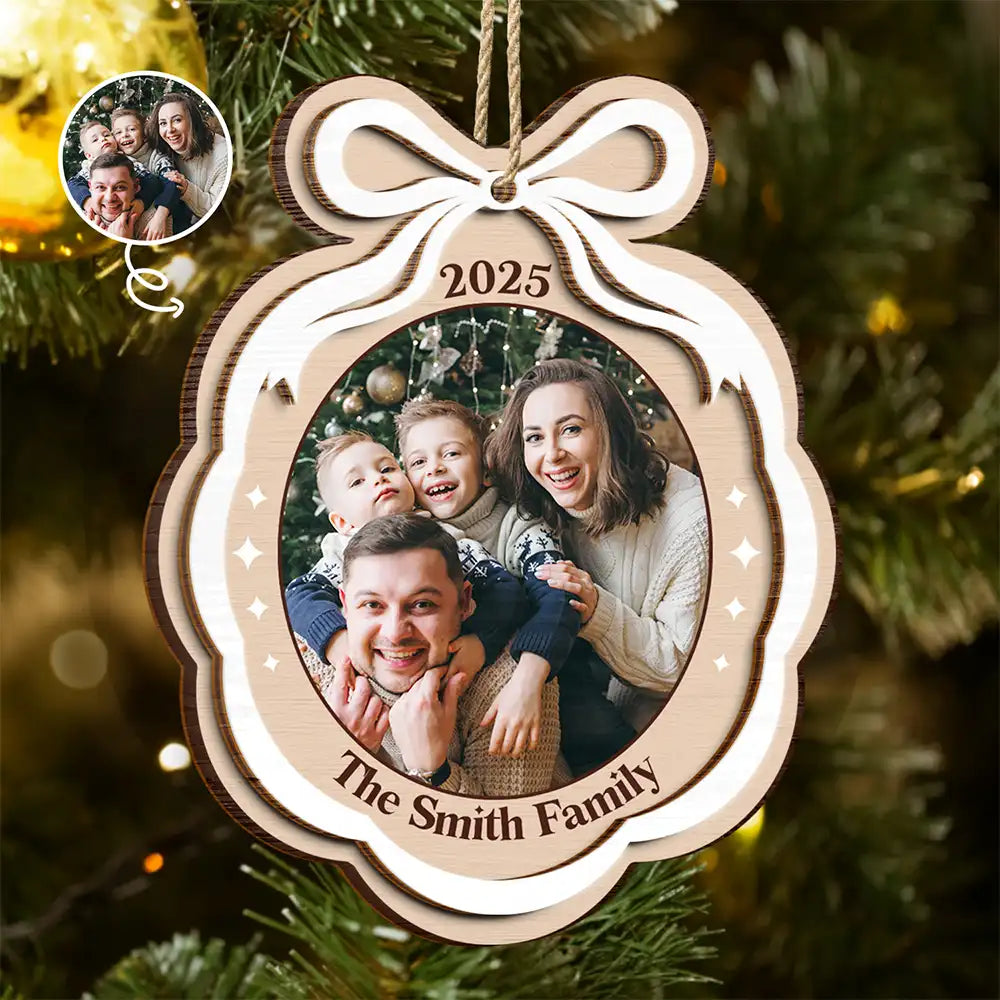 Christmas,Family,Parents,Gift For Grandparents,Happy,Gift For Siblin - Custom Photo Family Where Life Begin Love Never Ends - Personalized 2-Layered Wooden Ornament
