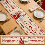 Sentimental,Christmas,Custom Photo,Family,Remove BG Photo - Custom Photo Family & Name Pattern Christmas Theme - Personalized Table Runner