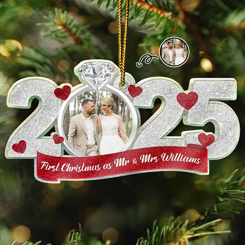 Custom Photo First Christmas As Mr. & Mrs. - Personalized Custom Shaped Acrylic Ornament