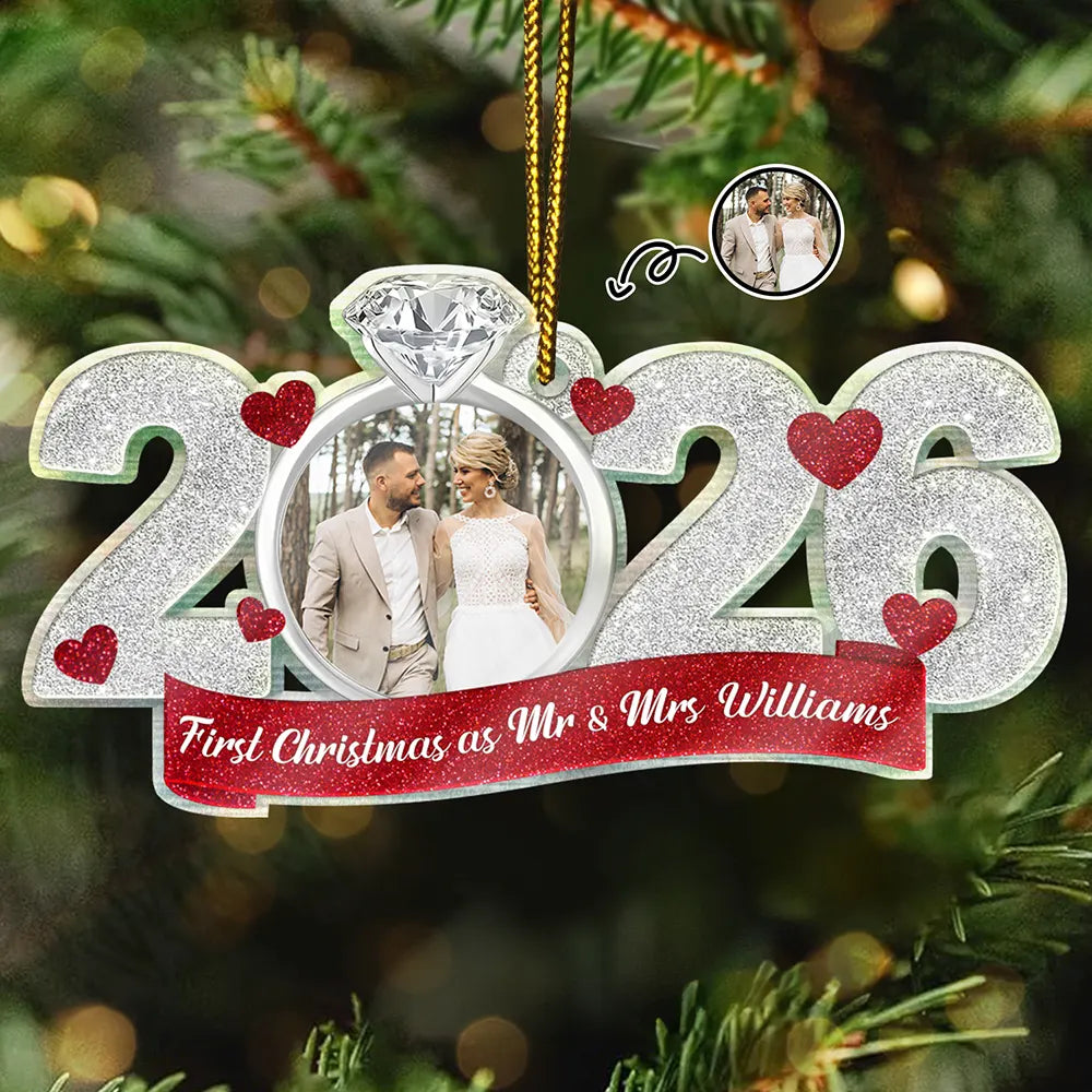 Gift For Couples,Gift For Husband,Gift For Wife,Gift For Boyfriend,Gift For Girlfriend,Married ,Engaged,Anniversary,Wedding Anniversary,Christmas,Custom Photo - Custom Photo First Christmas As Mr. & Mrs. - Personalized Custom Shaped Acrylic Ornament
