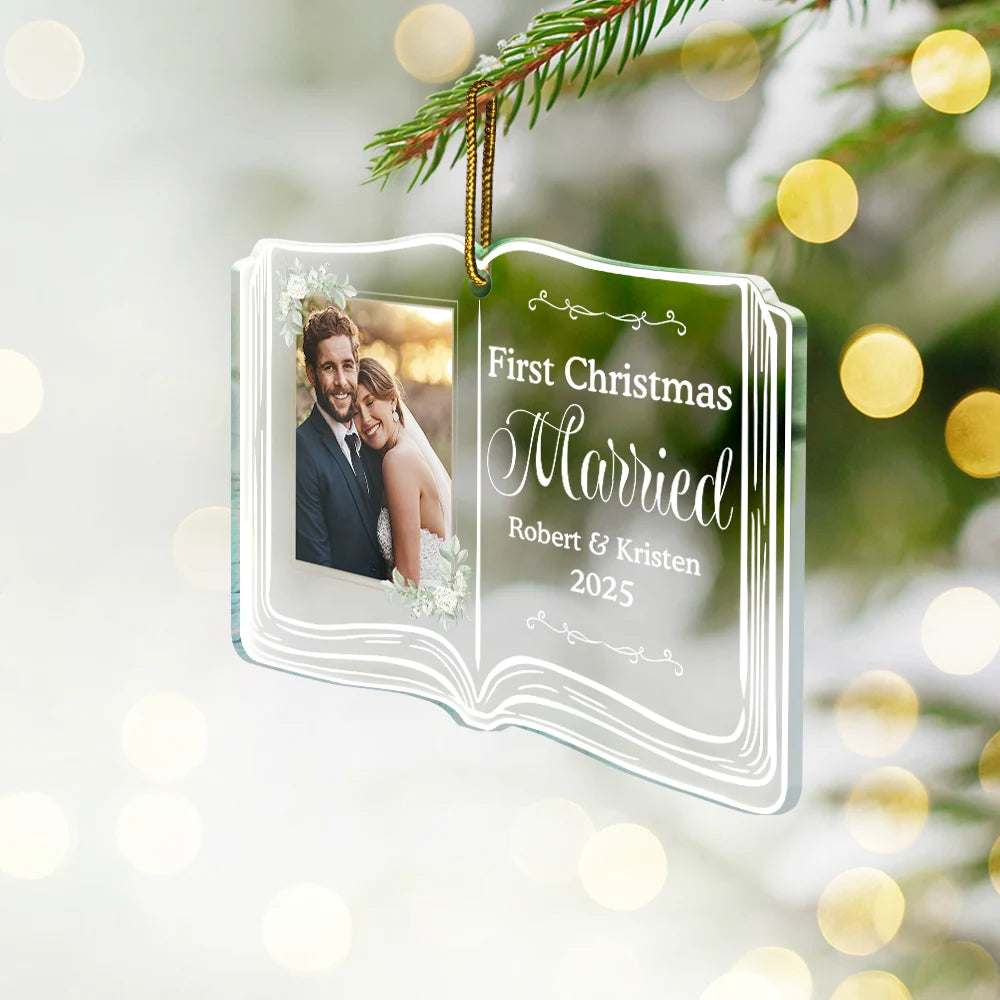 Gift For Couples,Gift For Women,Gift For Men,Gift For Husband,Gift For Wife,Gift For Boyfriend,Gift For Girlfriend,Wedding,Christmas,Love,Custom Photo,Married ,Engaged - Custom Photo First Christmas As Mr. & Mrs. Memory Book - Personalized Custom Shaped Acrylic Ornament