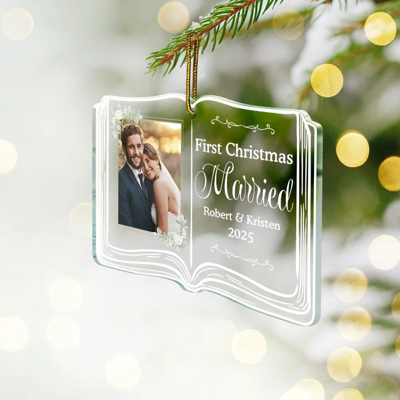 Gift For Couples,Gift For Women,Gift For Men,Gift For Husband,Gift For Wife,Gift For Boyfriend,Gift For Girlfriend,Wedding,Christmas,Love,Custom Photo,Married ,Engaged - Custom Photo First Christmas As Mr. & Mrs. Memory Book - Personalized Custom Shaped Acrylic Ornament