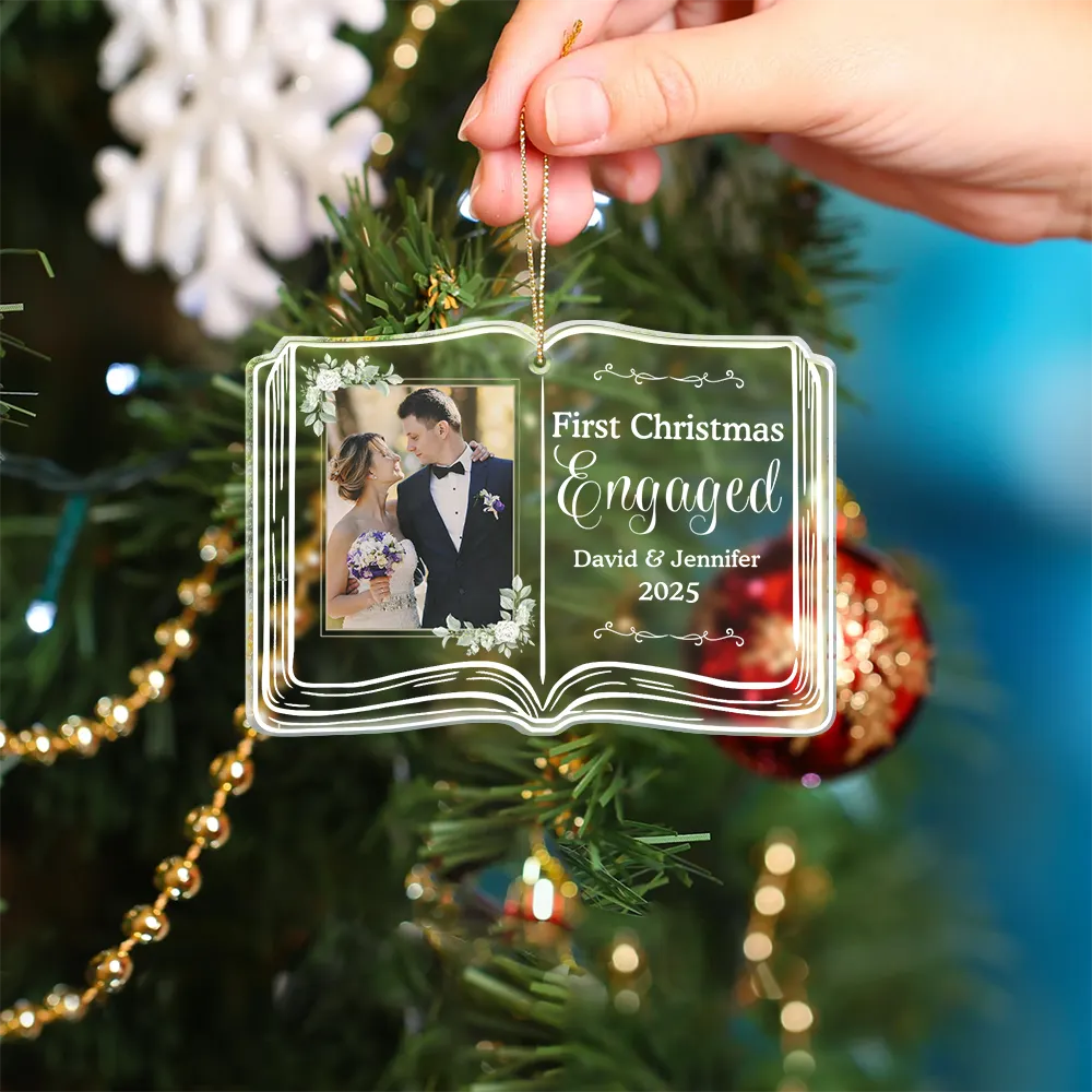 Gift For Couples,Gift For Women,Gift For Men,Gift For Husband,Gift For Wife,Gift For Boyfriend,Gift For Girlfriend,Wedding,Christmas,Love,Custom Photo,Married ,Engaged - Custom Photo First Christmas As Mr. & Mrs. Memory Book - Personalized Custom Shaped Acrylic Ornament