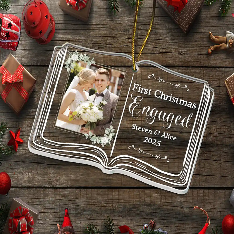 Gift For Couples,Gift For Women,Gift For Men,Gift For Husband,Gift For Wife,Gift For Boyfriend,Gift For Girlfriend,Wedding,Christmas,Love,Custom Photo,Married ,Engaged - Custom Photo First Christmas As Mr. & Mrs. Memory Book - Personalized Custom Shaped Acrylic Ornament