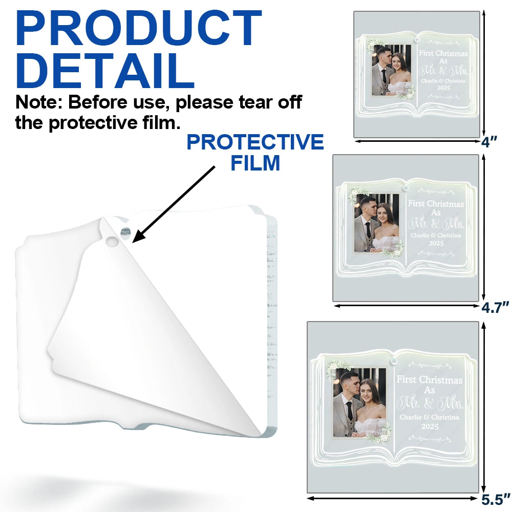 Gift For Couples,Gift For Women,Gift For Men,Gift For Husband,Gift For Wife,Gift For Boyfriend,Gift For Girlfriend,Wedding,Christmas,Love,Custom Photo,Married ,Engaged - Custom Photo First Christmas As Mr. & Mrs. Memory Book - Personalized Custom Shaped Acrylic Ornament