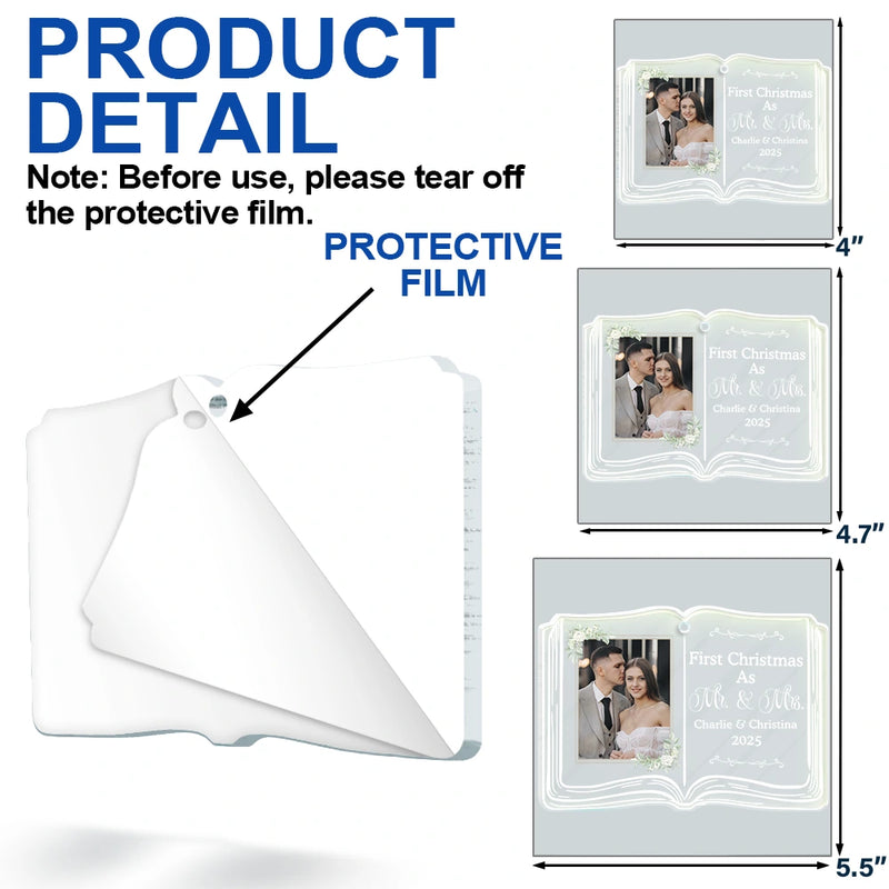 Gift For Couples,Gift For Women,Gift For Men,Gift For Husband,Gift For Wife,Gift For Boyfriend,Gift For Girlfriend,Wedding,Christmas,Love,Custom Photo,Married ,Engaged - Custom Photo First Christmas As Mr. & Mrs. Memory Book - Personalized Custom Shaped Acrylic Ornament