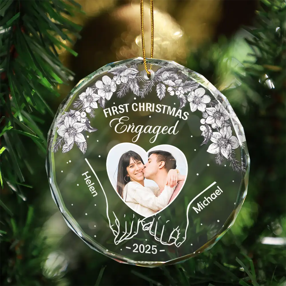 Gift For Couples,Gift For Husband,Gift For Wife,Gift For Boyfriend,Gift For Girlfriend,Love,Christmas - Custom Photo First Christmas As Mr & Mrs - Personalized Circle Glass Ornament