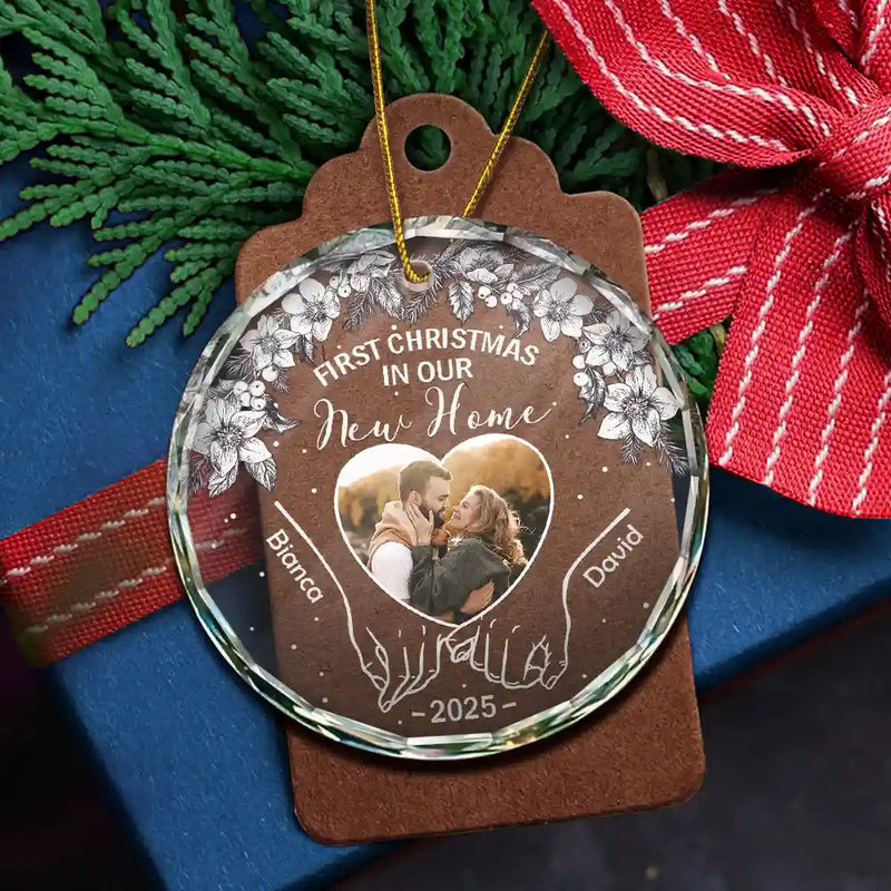 Gift For Couples,Gift For Husband,Gift For Wife,Gift For Boyfriend,Gift For Girlfriend,Love,Christmas - Custom Photo First Christmas As Mr & Mrs - Personalized Circle Glass Ornament