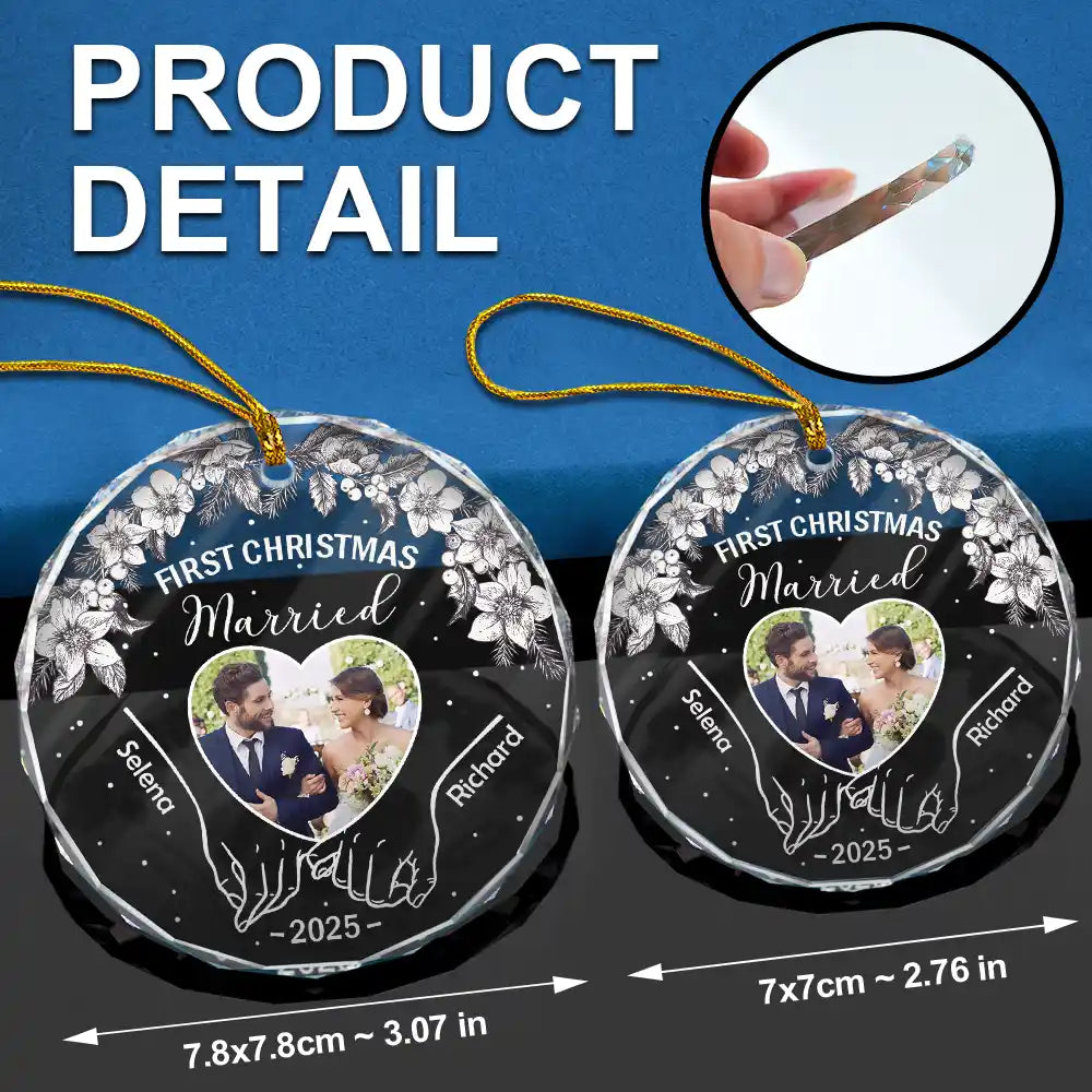 Gift For Couples,Gift For Husband,Gift For Wife,Gift For Boyfriend,Gift For Girlfriend,Love,Christmas - Custom Photo First Christmas As Mr & Mrs - Personalized Circle Glass Ornament