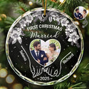 Gift For Couples,Gift For Husband,Gift For Wife,Gift For Boyfriend,Gift For Girlfriend,Love,Christmas - Custom Photo First Christmas As Mr & Mrs - Personalized Circle Glass Ornament
