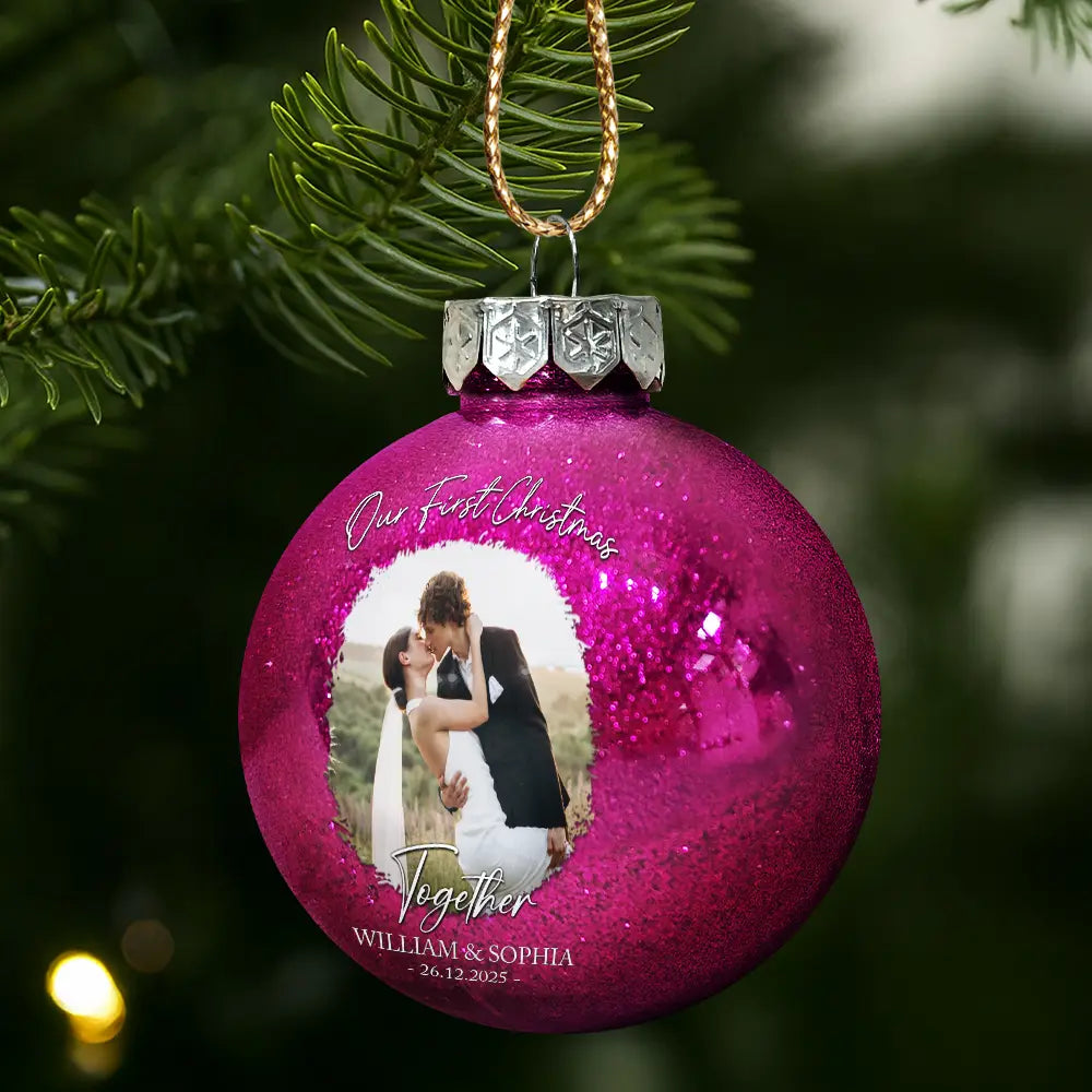 Gift For Couples,Christmas,Love - Custom Photo First Christmas As Mr & Mrs Couples - Personalized Ball Ornament