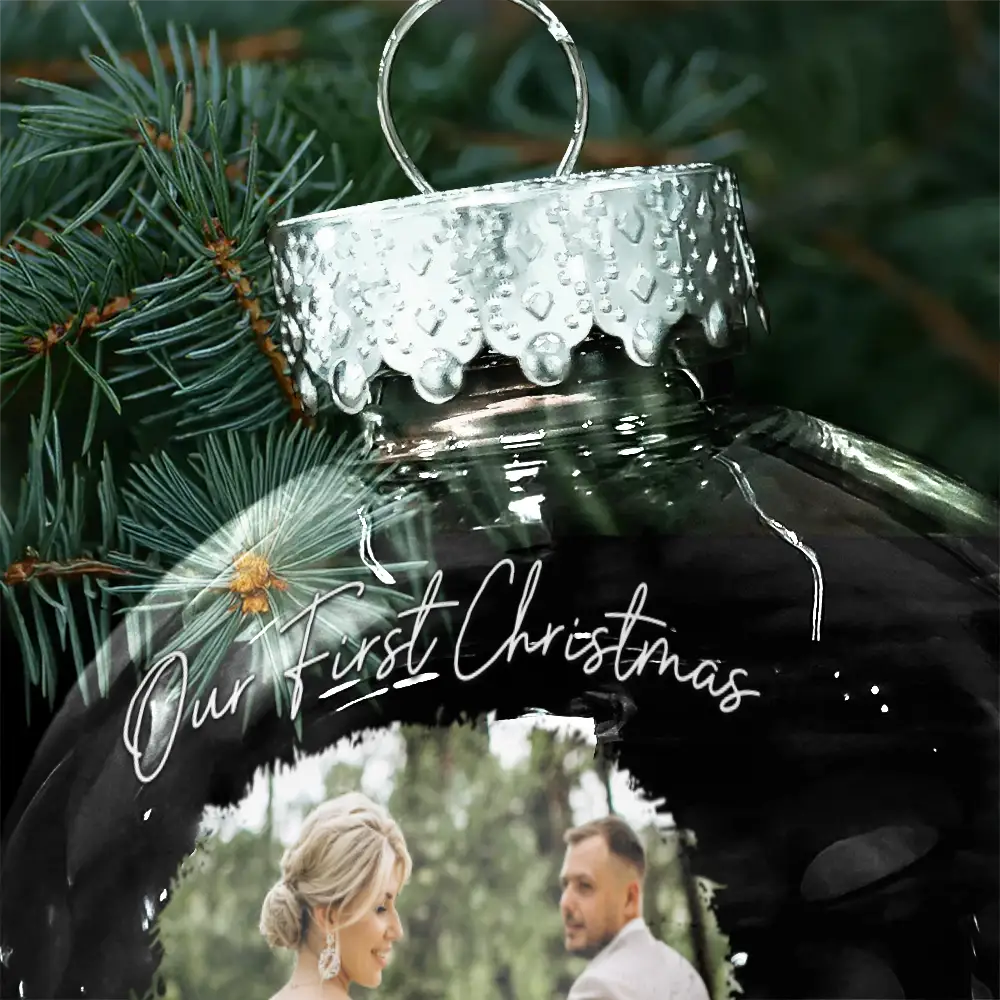 Gift For Couples,Christmas,Love - Custom Photo First Christmas As Mr & Mrs Couples - Personalized Ball Ornament