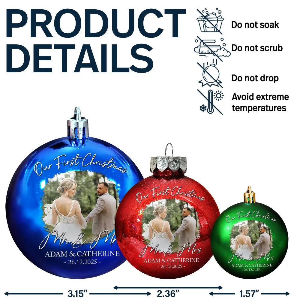 Gift For Couples,Christmas,Love - Custom Photo First Christmas As Mr & Mrs Couples - Personalized Ball Ornament