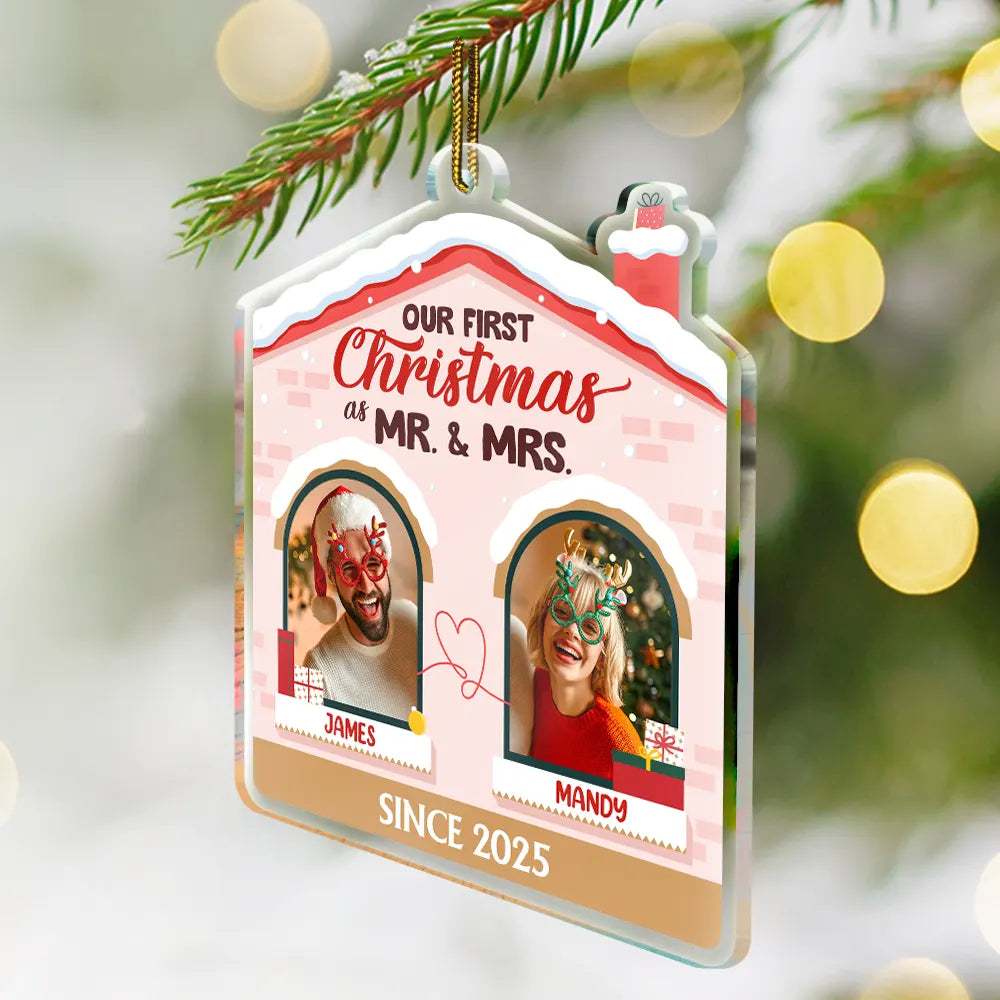 Gift For Couples,Happy,Love,Christmas - Custom Photo First Christmas Couples - Personalized Custom Shaped Acrylic Ornament