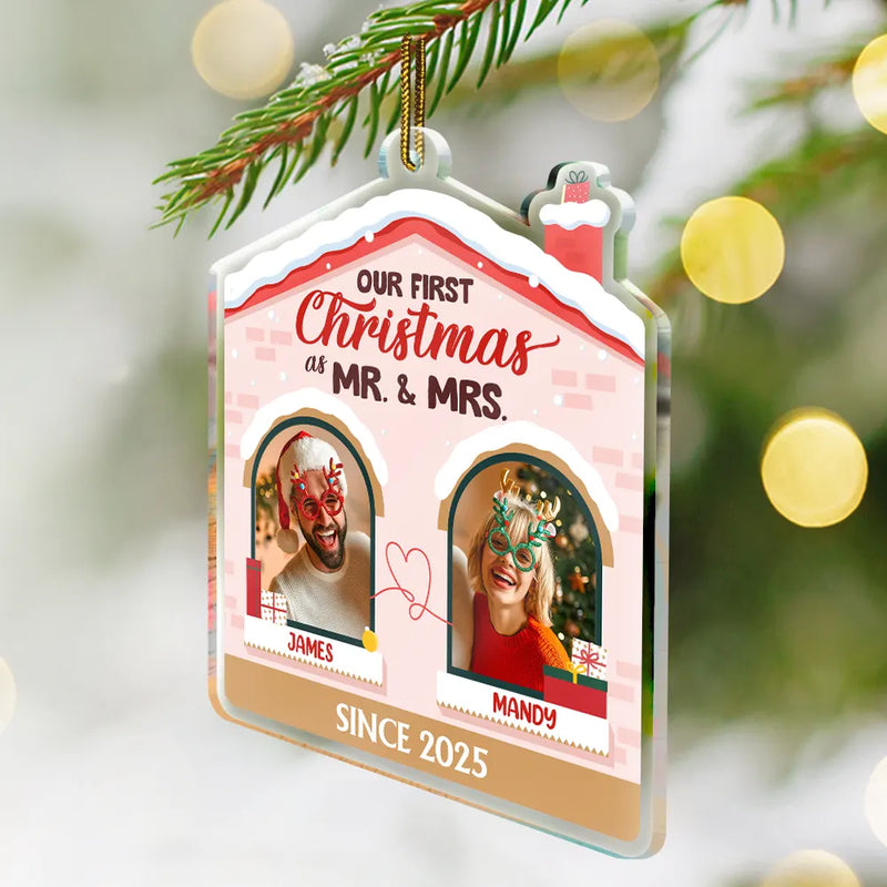 Gift For Couples,Happy,Love,Christmas - Custom Photo First Christmas Couples - Personalized Custom Shaped Acrylic Ornament