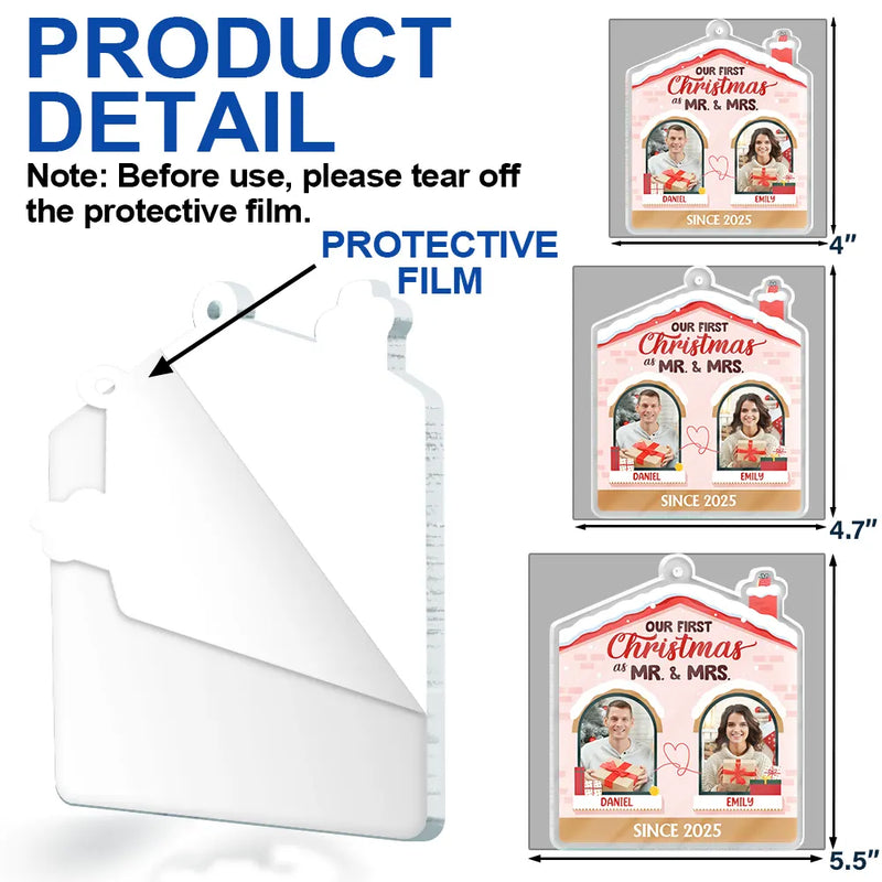 Gift For Couples,Happy,Love,Christmas - Custom Photo First Christmas Couples - Personalized Custom Shaped Acrylic Ornament