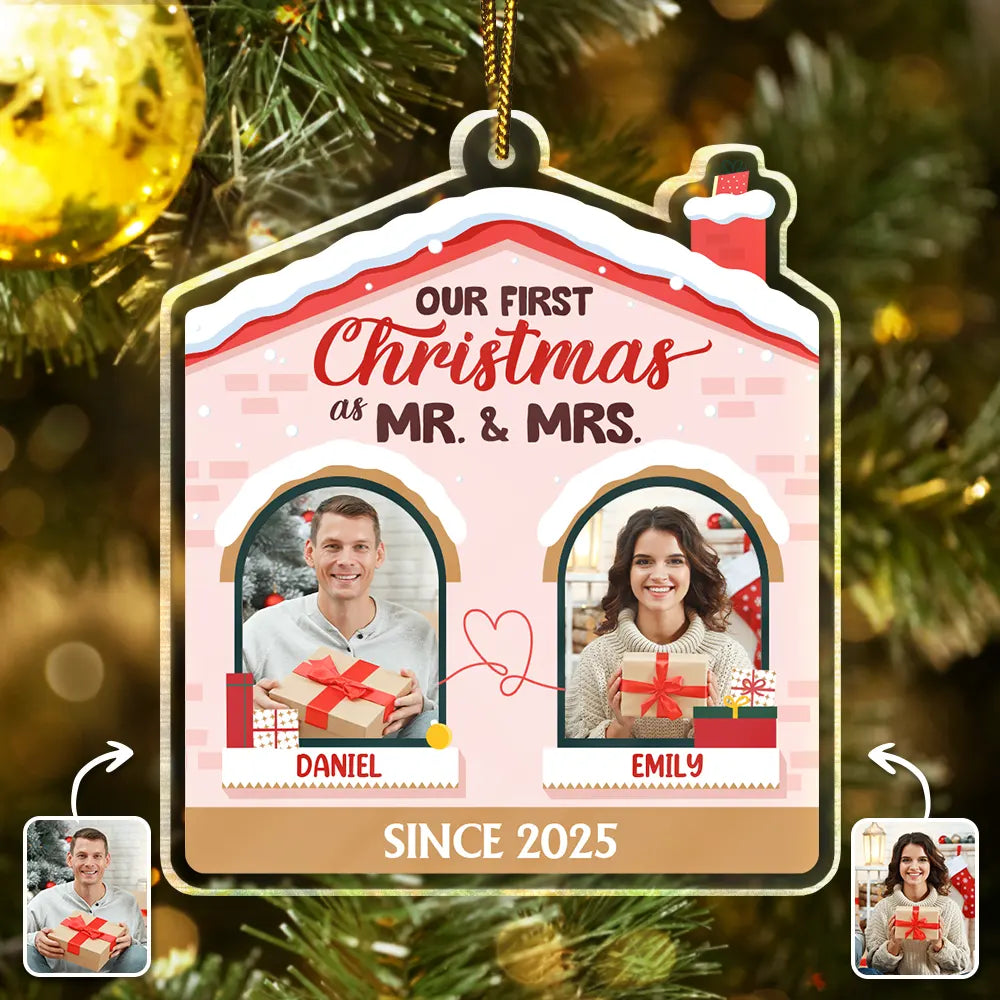 Custom Photo First Christmas Couples - Personalized Custom Shaped Acrylic Ornament
