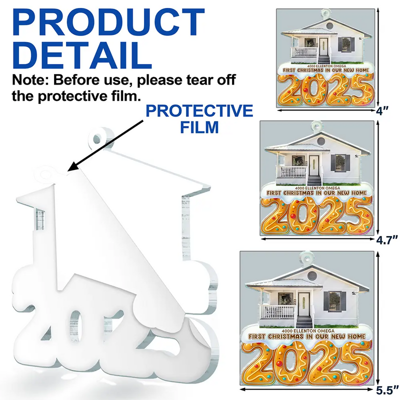 Happy,Custom Photo,Christmas,Family - Custom Photo First Christmas In Our New Home Gingerbread - Personalized Custom Shaped Acrylic Ornament