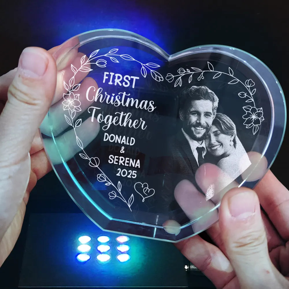 Gift For Couples,Gift For Husband,Gift For Wife,Love,Christmas - Custom Photo First Christmas Married - Personalized Crystal Heart