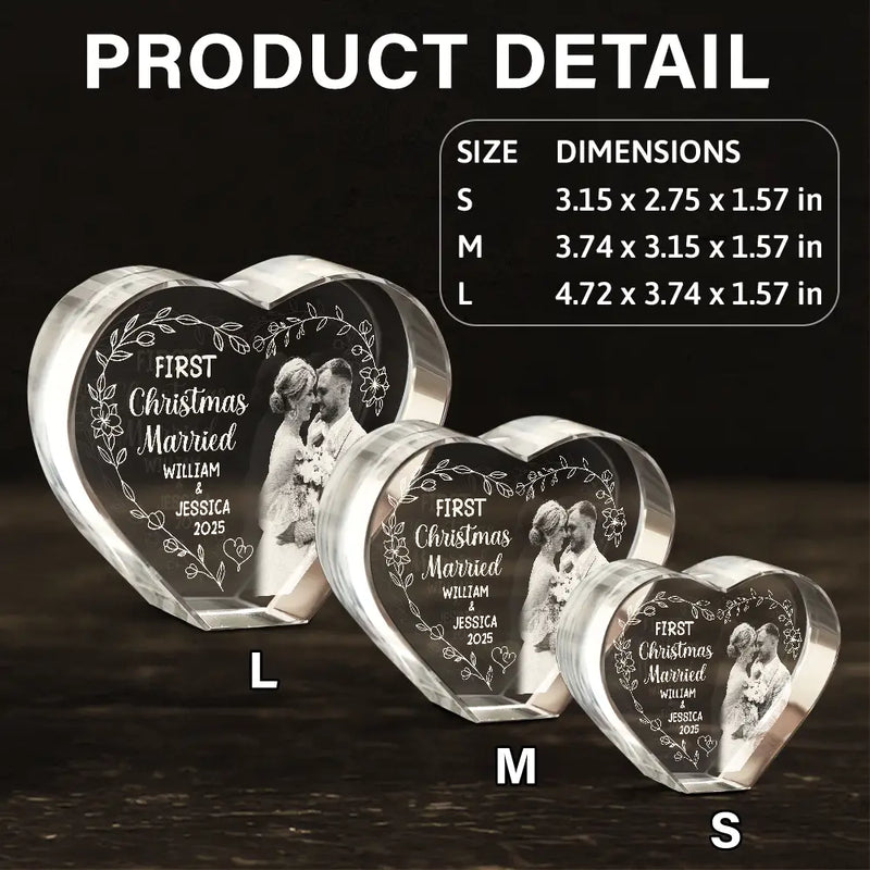 Gift For Couples,Gift For Husband,Gift For Wife,Love,Christmas - Custom Photo First Christmas Married - Personalized Crystal Heart