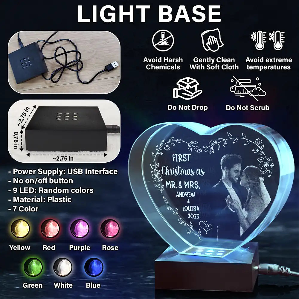 Gift For Couples,Gift For Husband,Gift For Wife,Love,Christmas - Custom Photo First Christmas Married - Personalized Crystal Heart