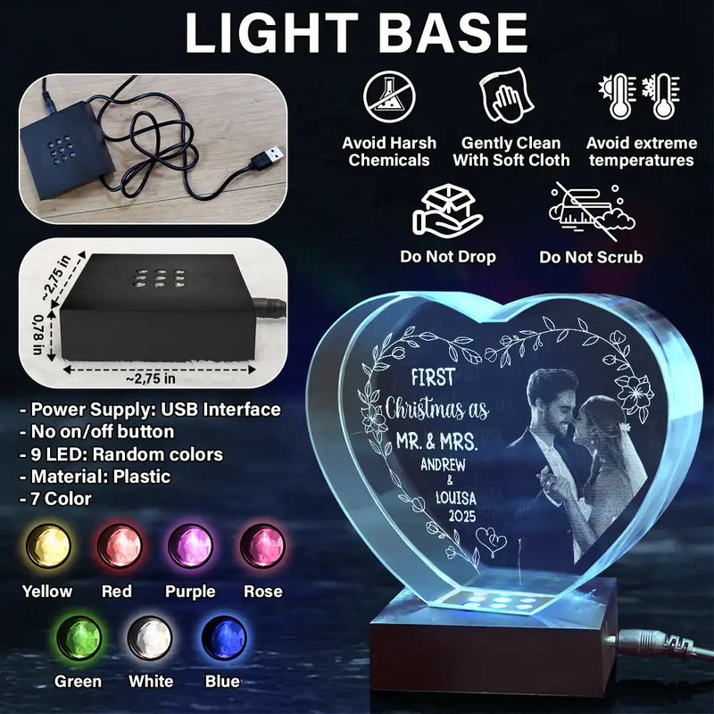 Gift For Couples,Gift For Husband,Gift For Wife,Love,Christmas - Custom Photo First Christmas Married - Personalized Crystal Heart