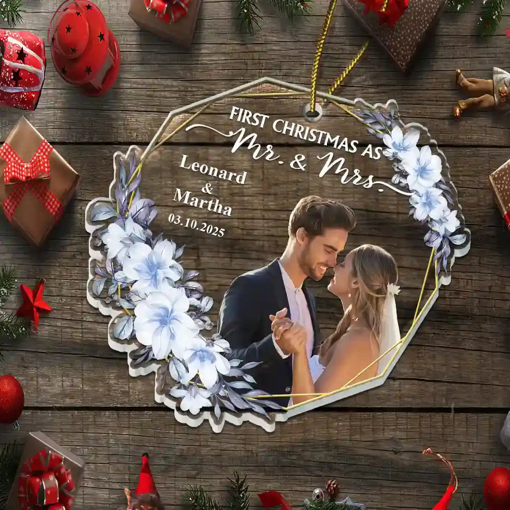 Gift For Couples - Custom Photo First Christmas Married - Personalized Custom Shaped Acrylic Ornament