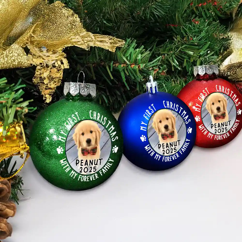 Funny, Christmas, Dog Lovers, Pet Lovers, Cat Lovers - Custom Photo First Christmas Pet Lovers - Personalized Ball Ornament
