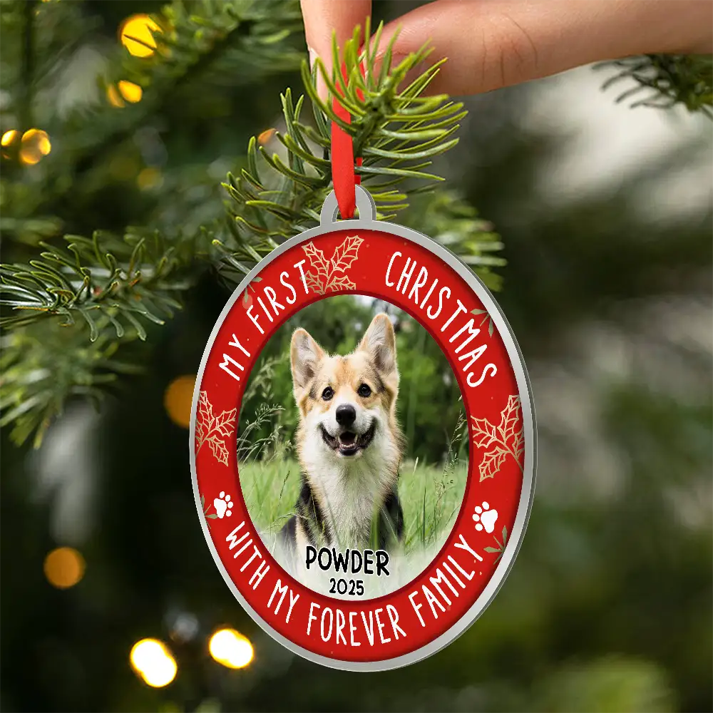 Pet Lovers,Custom Photo,Christmas,Happy - Custom Photo First Christmas Pet Lovers - Personalized Metal Ornament