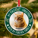 Pet Lovers,Custom Photo,Christmas,Happy - Custom Photo First Christmas Pet Lovers - Personalized Metal Ornament