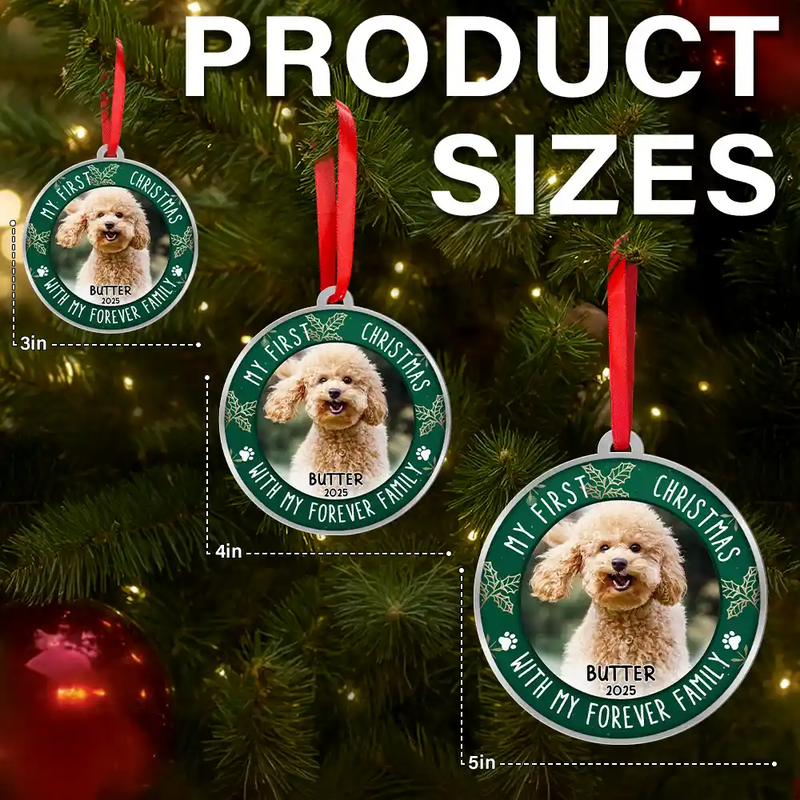 Pet Lovers,Custom Photo,Christmas,Happy - Custom Photo First Christmas Pet Lovers - Personalized Metal Ornament