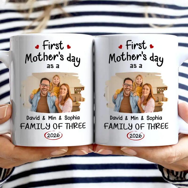 Gift For Mother,Gift For Father,Gift For Kids,Gift For Men,Gift For Women,Happy,Family,Custom Photo - Custom Photo First Time Ever As A Family Of Three - Personalized Mug