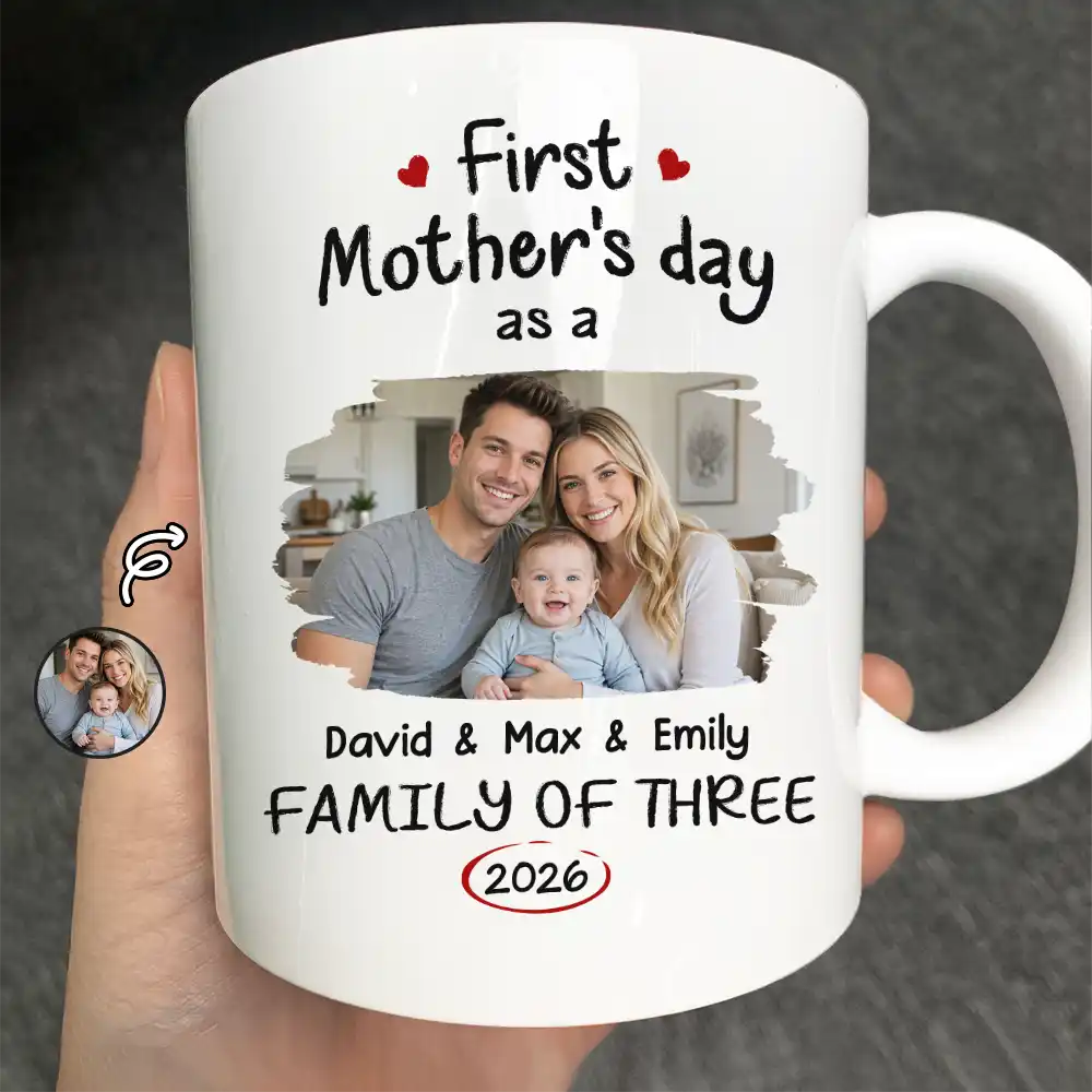 Gift For Mother,Gift For Father,Gift For Kids,Gift For Men,Gift For Women,Happy,Family,Custom Photo - Custom Photo First Time Ever As A Family Of Three - Personalized Mug
