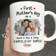 Gift For Mother,Gift For Father,Gift For Kids,Gift For Men,Gift For Women,Happy,Family,Custom Photo - Custom Photo First Time Ever As A Family Of Three - Personalized Mug