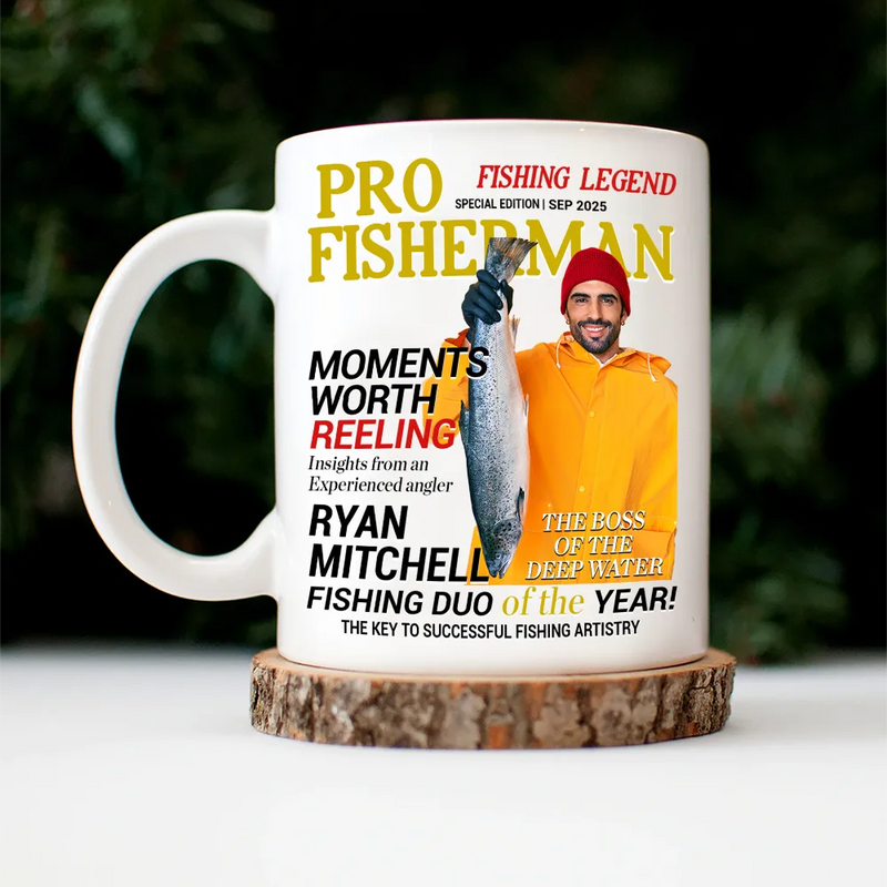 Gift For Father,Gift For Grandpa,Custom Photo,Happy - Custom Photo Fisherman Of The Year - Personalized Mug