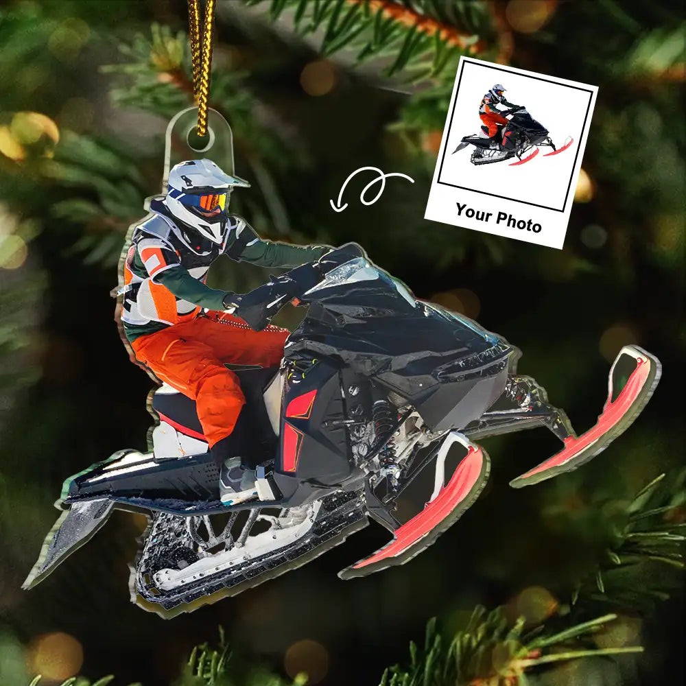 Custom Photo Riding Snowmobile - Personalized Acrylic Photo Ornament
