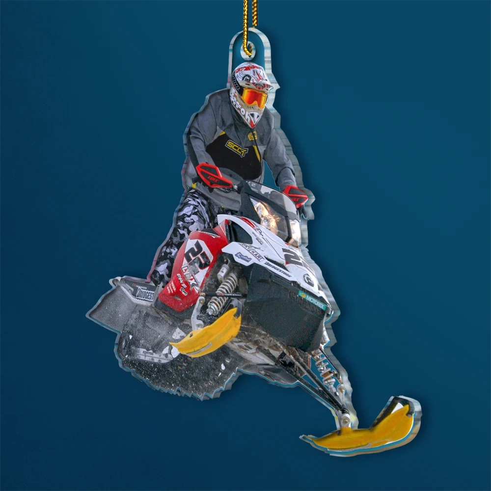 Gift For Yourself,Gift For Women,Gift For Men,Happy,Christmas,Custom Photo - Custom Photo Riding Snowmobile - Personalized Acrylic Photo Ornament
