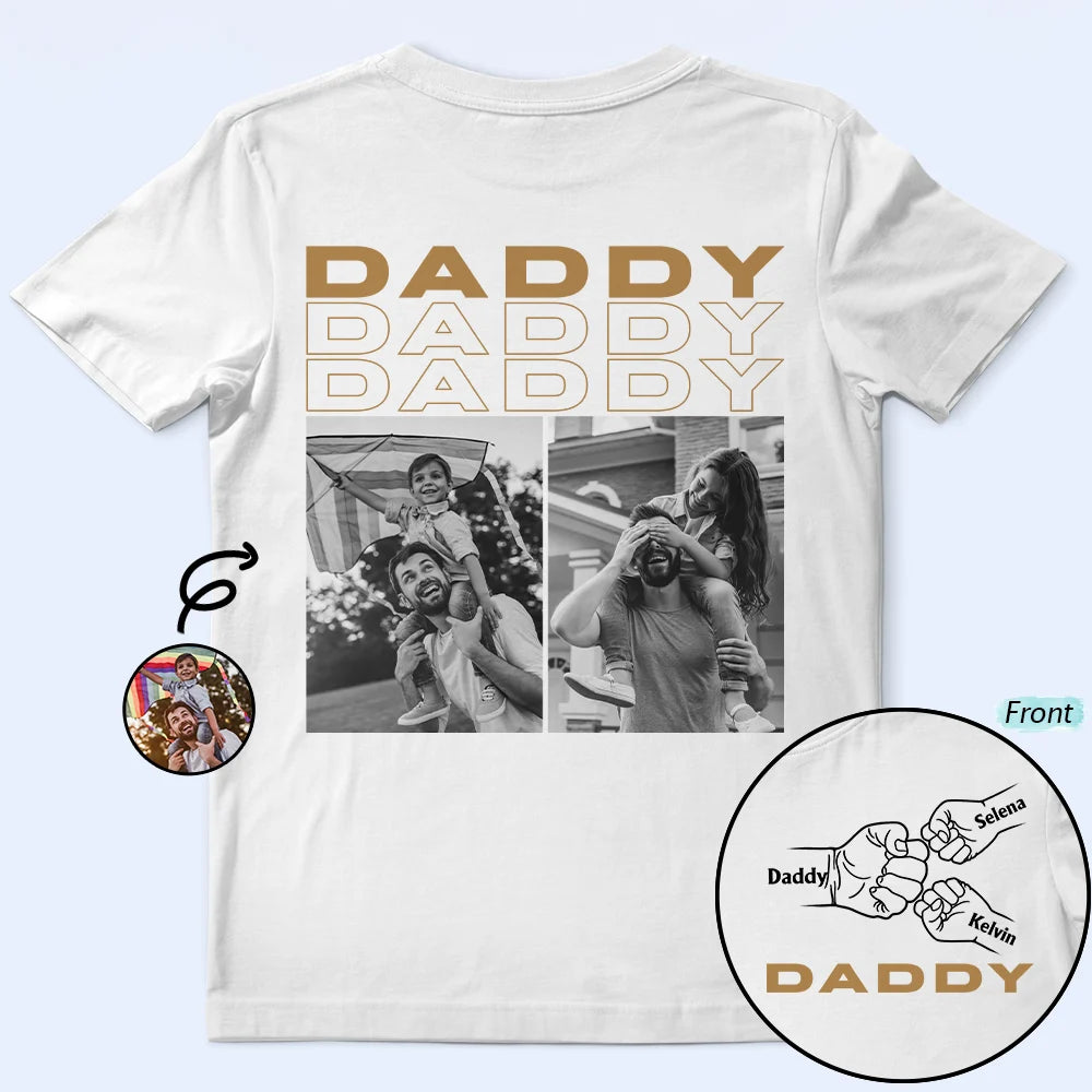 Custom Photo Fist Bumps Dad Grandpa Title - Personalized T Shirt