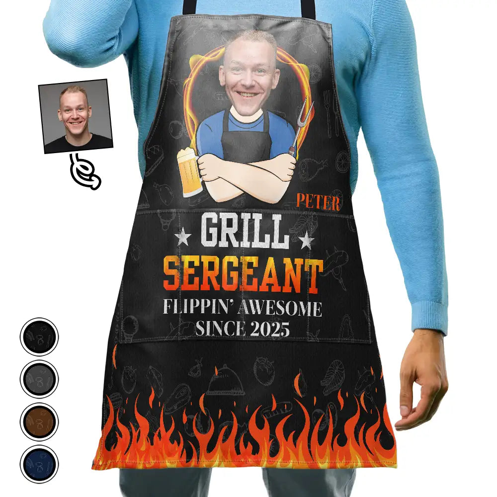 Grilling, Dad's Hobby, Gift For Father, Gift For Grandpa, Custom Photo, Funny - Custom Photo Flippin' Awesome Cooking - Personalized Apron
