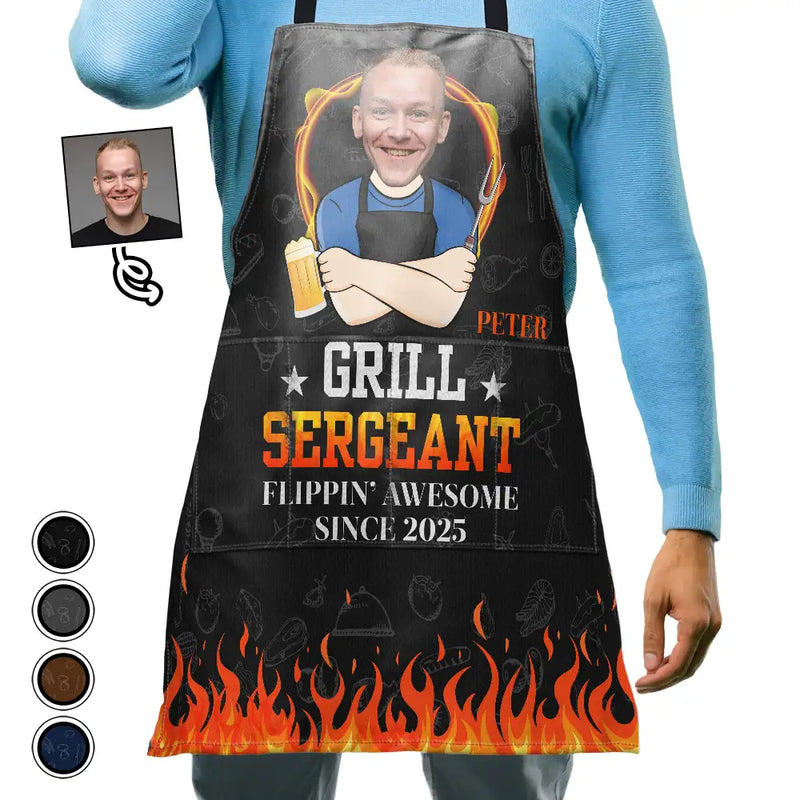 Grilling, Dad's Hobby, Gift For Father, Gift For Grandpa, Custom Photo, Funny - Custom Photo Flippin' Awesome Cooking - Personalized Apron