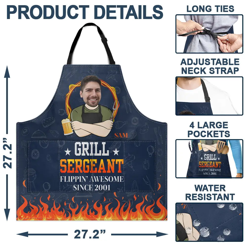 Grilling, Dad's Hobby, Gift For Father, Gift For Grandpa, Custom Photo, Funny - Custom Photo Flippin' Awesome Cooking - Personalized Apron