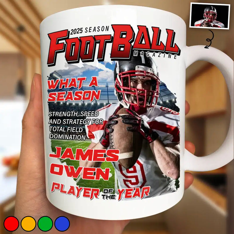 Gift For Yourself,Gift For Men,Custom Photo,Happy - Custom Photo Football Magazine - Personalized Mug