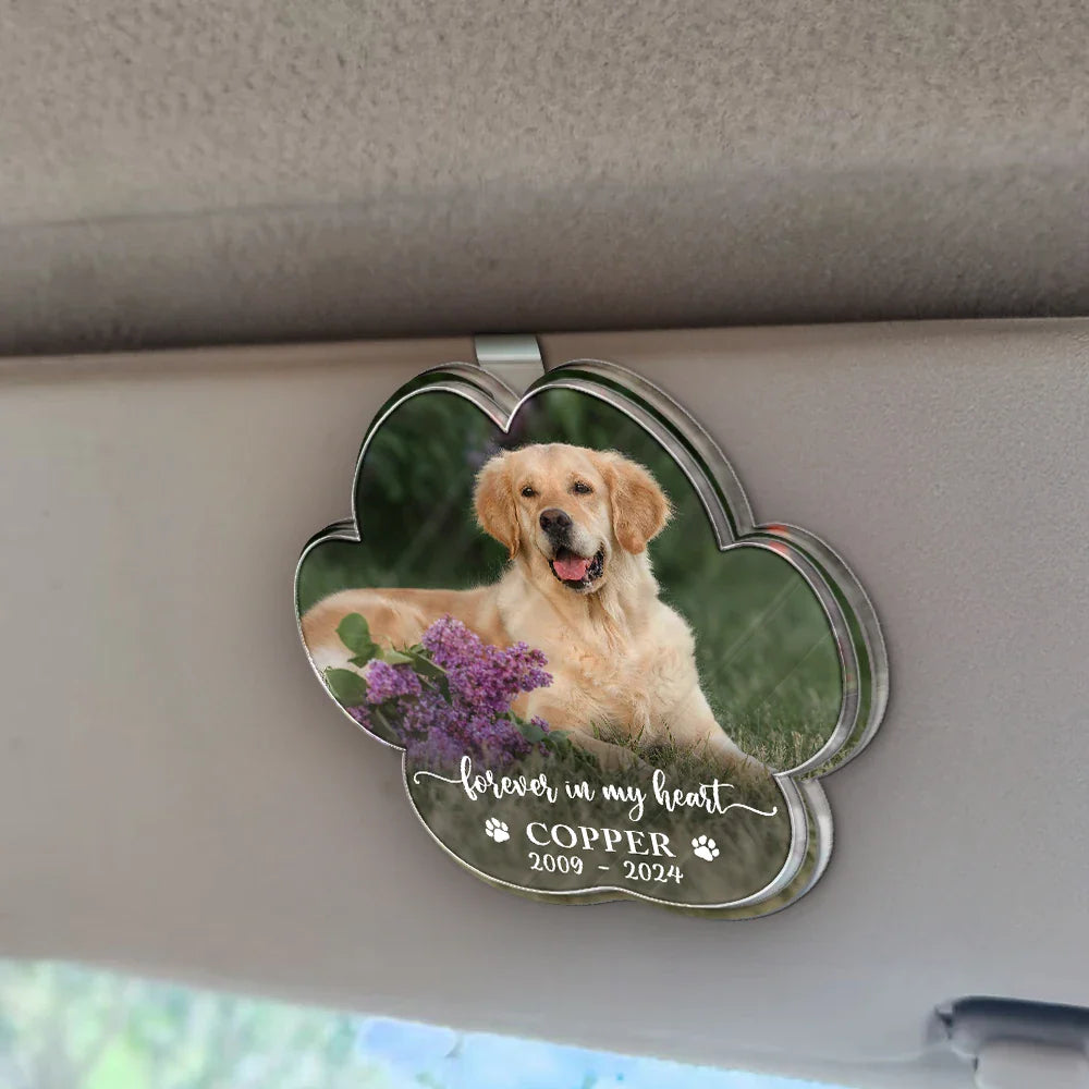 Custom Photo, Sad, Memorial, Pet Lovers, Dog Lovers, Cat Lovers - Custom Photo Forever In My Heart - Personalized Custom Shaped Acrylic Car Visor Clip