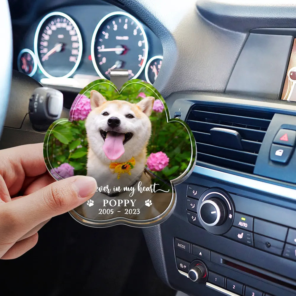 Custom Photo, Sad, Memorial, Pet Lovers, Dog Lovers, Cat Lovers - Custom Photo Forever In My Heart - Personalized Custom Shaped Acrylic Car Visor Clip
