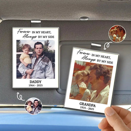 Custom Photo Forever In My Heart Memorial - Personalized Custom Shaped Acrylic Car Visor Clip