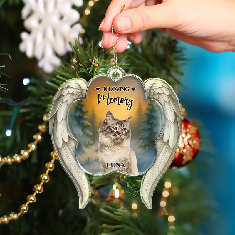 Christmas,Pet Lovers,Memorial - Custom Photo Forever In My Heart Paw Angel Wings - Personalized Custom Shaped Acrylic Ornament