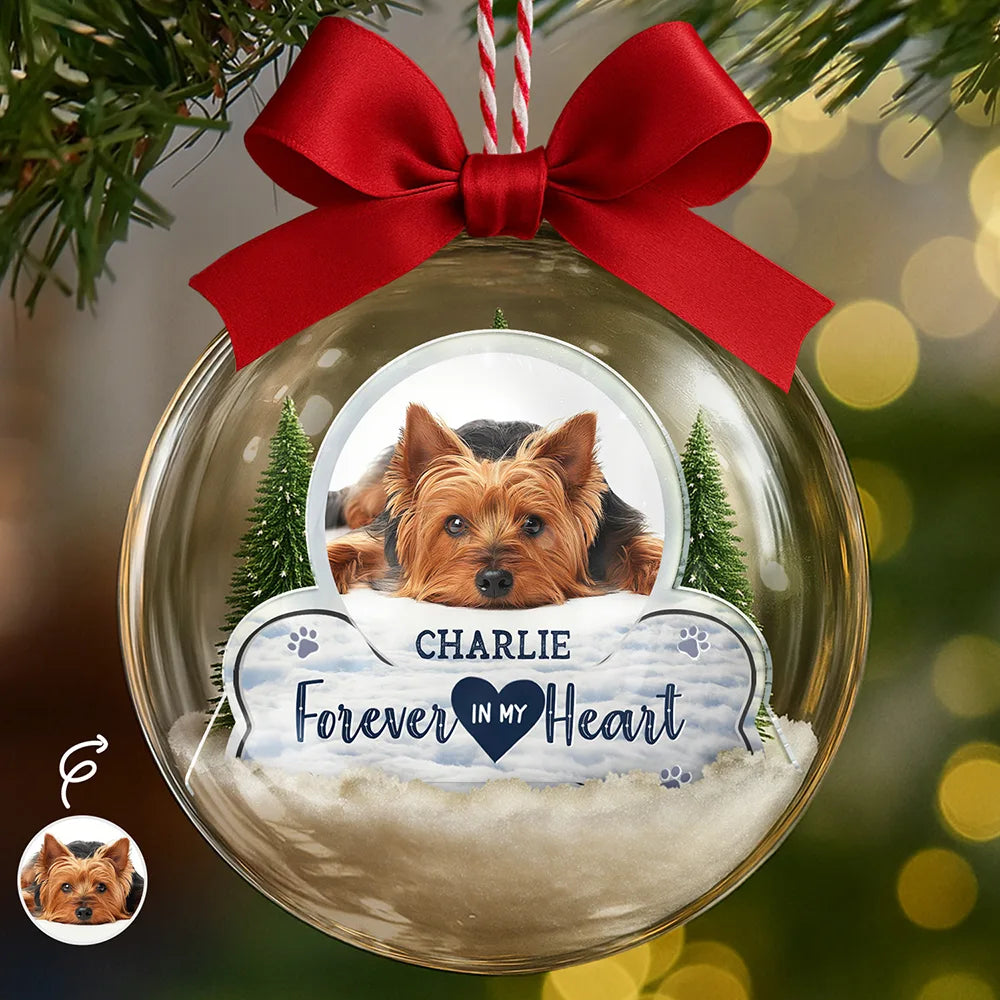 Custom Photo Forever In My Heart Pet Memorial - Personalized 3D Acrylic Ball Ornament
