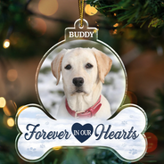 Christmas,Dog Lovers,Sad,Memorial,Custom Photo - Custom Photo Forever In Our Hearts - Personalized Custom Shaped Acrylic Ornament