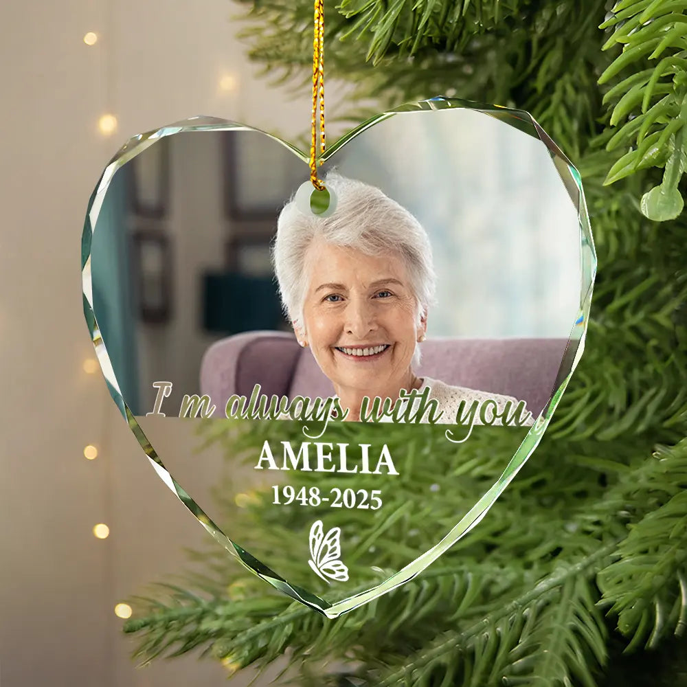 Gift For Yourself,Memorial,Sad,Christmas - Custom Photo QR Code Forever In Our Hearts - Personalized Heart Shaped Glass Ornament  